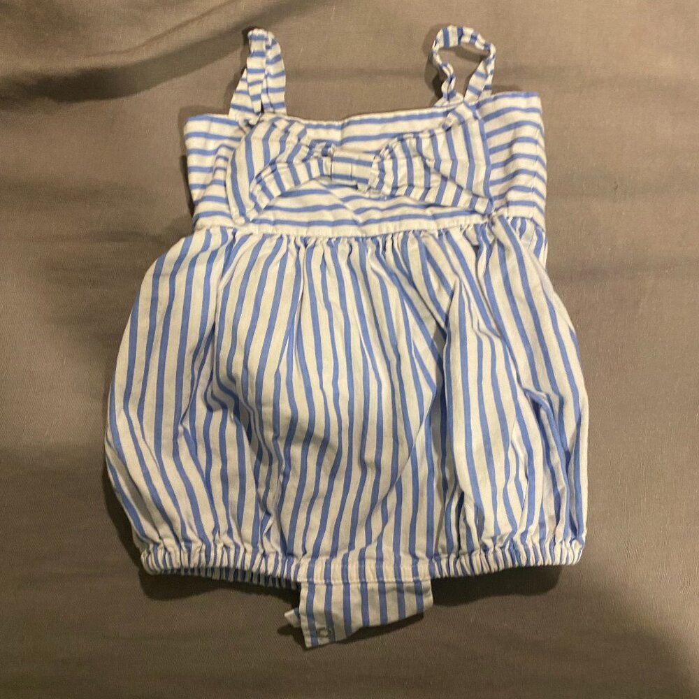 Isabel Garreton White/Blue Bow Striped Tank Onesie Size: 3M